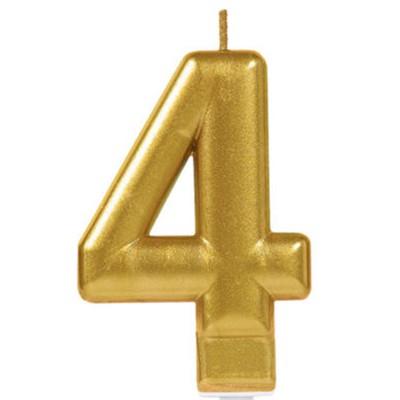 Candle Number 4 Metallic Gold 8cm Moulded