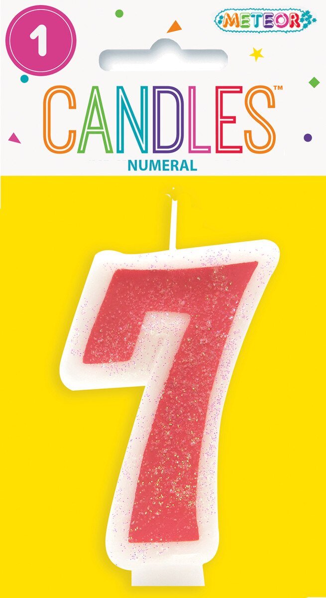 Cake Candle Number 7 Pink Glitter 8cm High