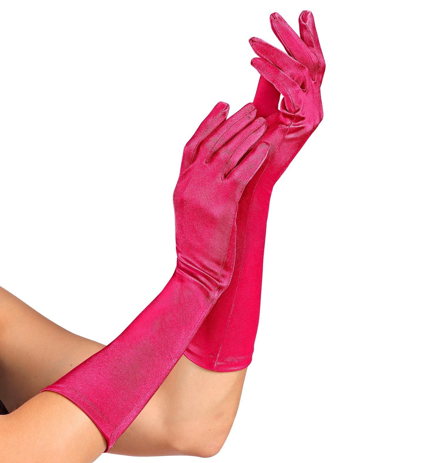 Gloves Long Hot Pink Satin Lycra 40cm Long