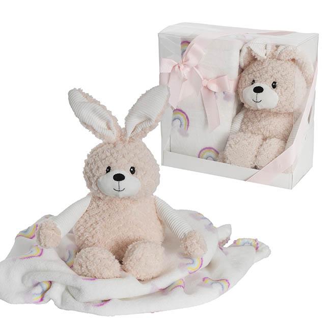 Baby Gift Set/Pack Bunny Flops Soft Toy and Blanket Pink Peach
