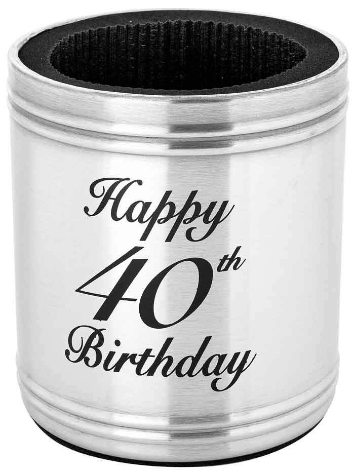 Gift Barware Beer Stubby Holder Stainless Steel Happy 40th Birthday Deluxe