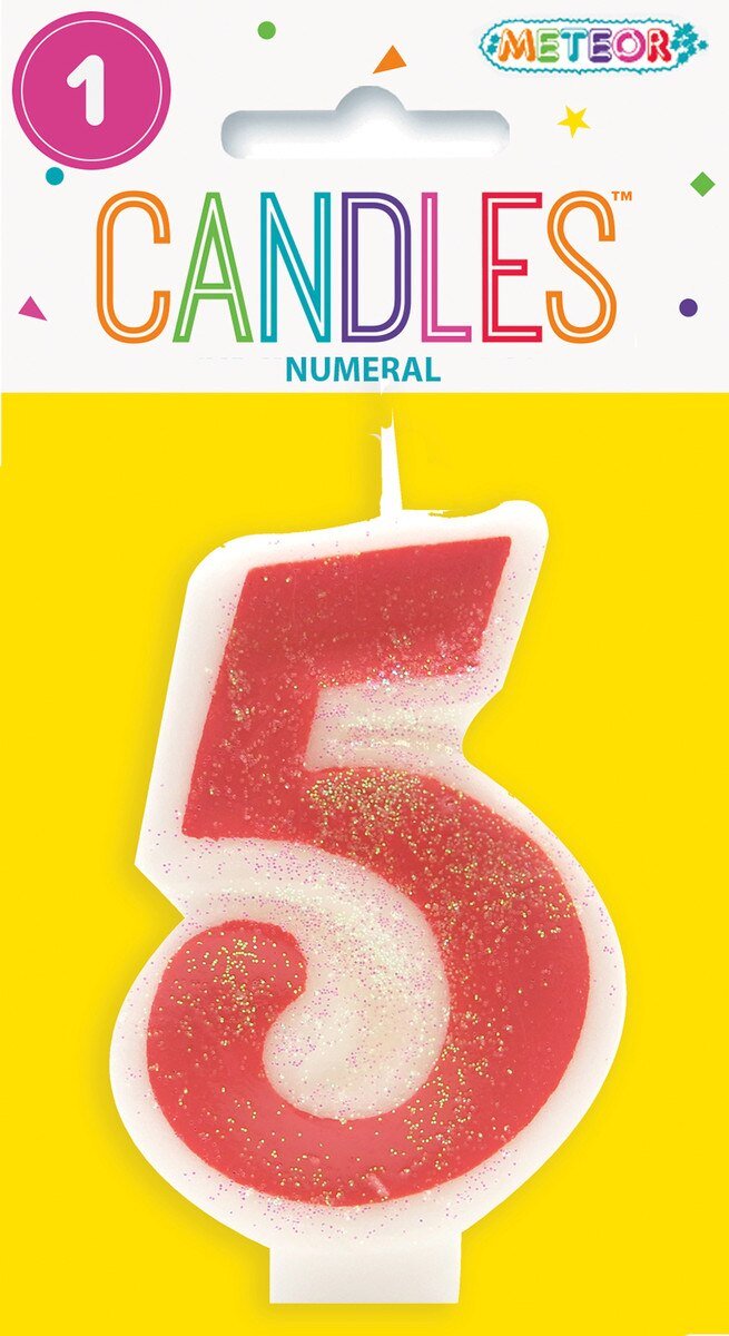 Cake Candle Number 5 Pink Glitter 8cm High