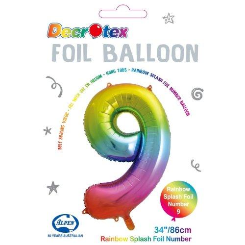 Balloon Foil Megaloon Num 9 Rainbow Splash 86cm