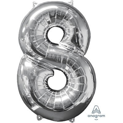 Balloon Foil Megaloon Num 8 Silver 66cm