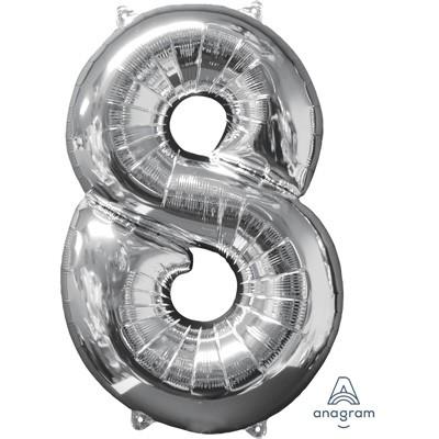 Balloon Foil Megaloon Num 8 Silver 66cm