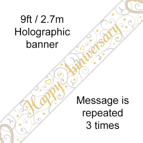 Banner Happy Anniversary Holographic Linked Hearts 2.7m Long