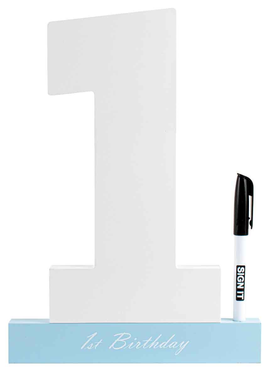 Guest Signature Block 1st Birthday White/Blue With Pen