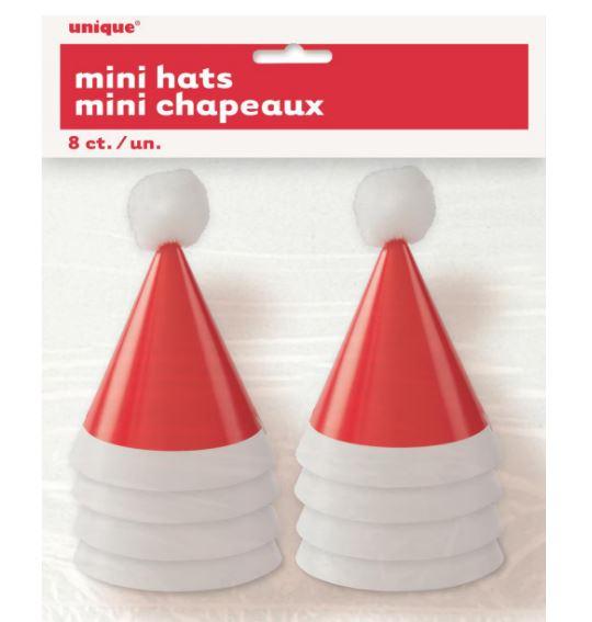 Hats Mini Santa Christmas With Pom Poms 11cm High Pk/8