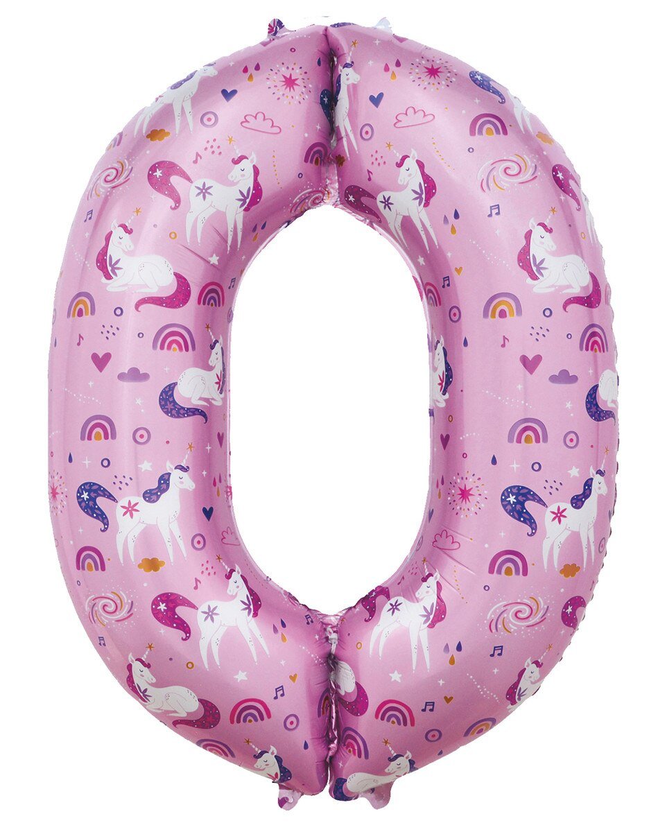 Balloon Foil Megaloon Number 0 Pink Unicorn 86cm