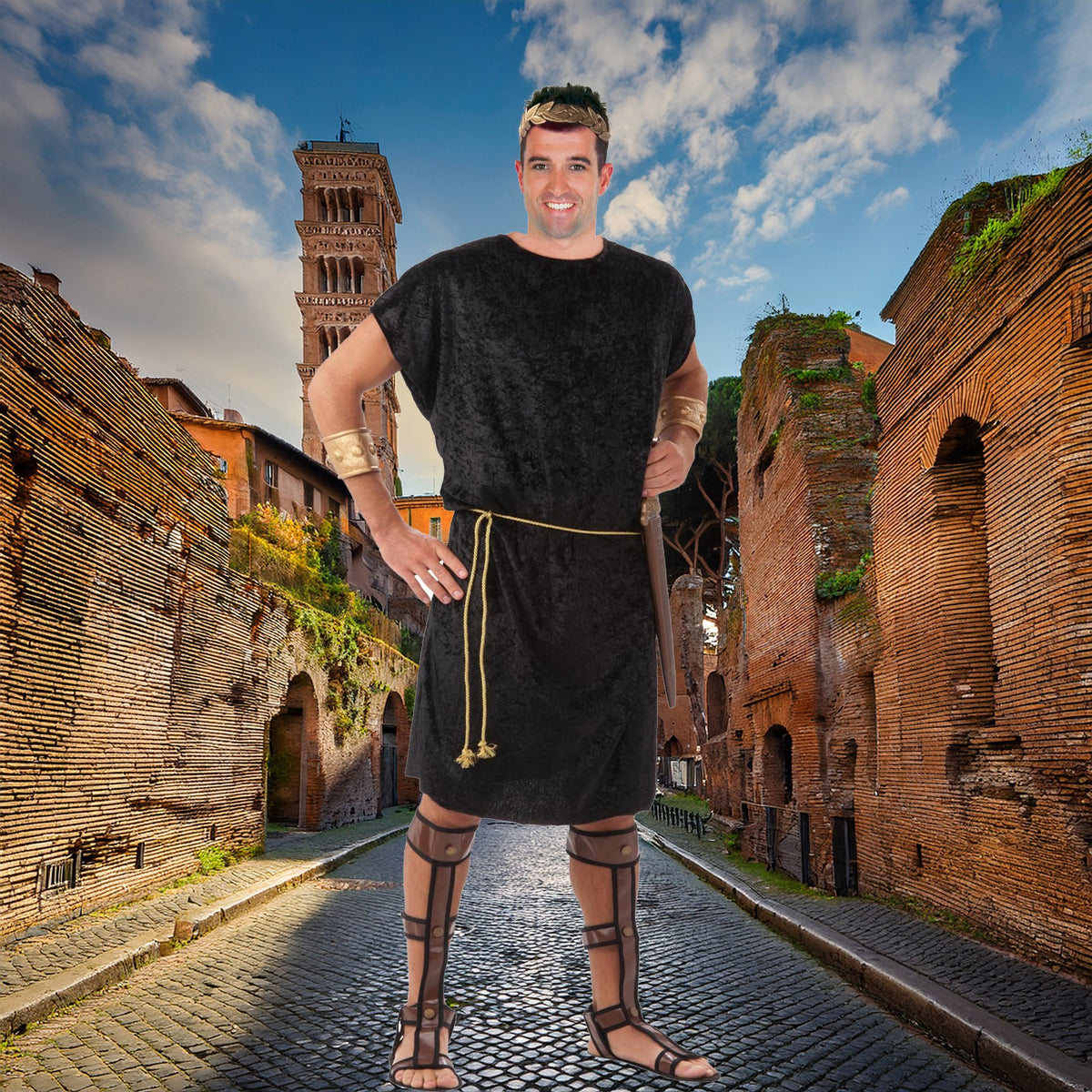 Black Tunic Roman or Greek With Rope Belt