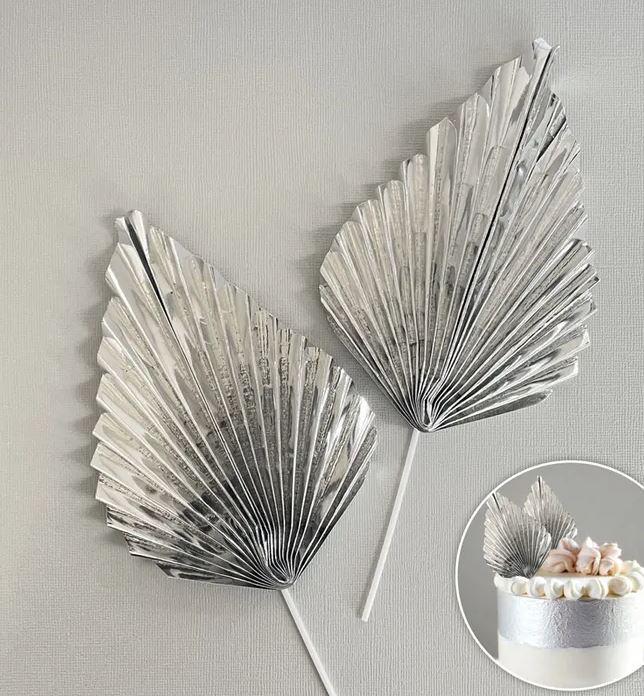 Cake Toppers Deco Fan Metallic Silver Pk/2
