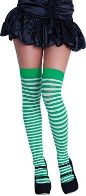 Pantyhose/Stocking Thigh Hi Green/White Striped