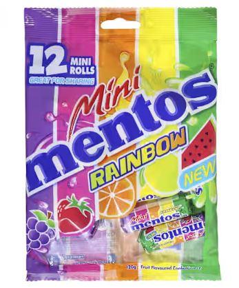 Confectionary Lollies Mentos Mini Rainbow Bag 120gm