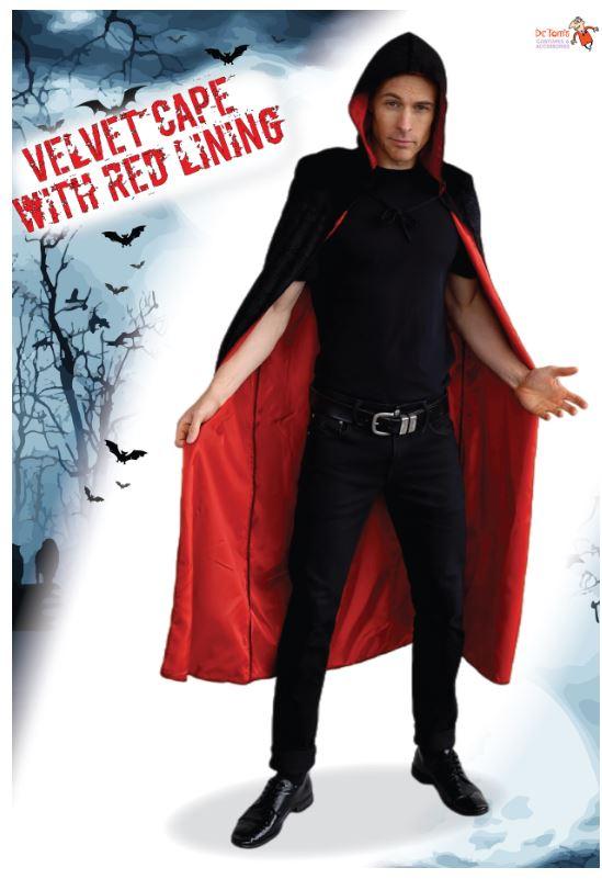 Cape Velvet Black With Hood Lined With Red Fabric Long Deluxe
