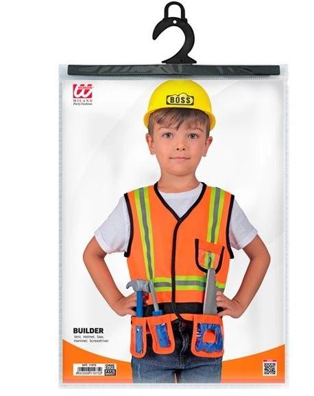 Costume Child Builder Set Fluro Hard Hat & Building Tools 5 Piece Set