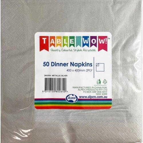 Napkins Dinner 2ply Metallic Silver Deluxe Pk/50