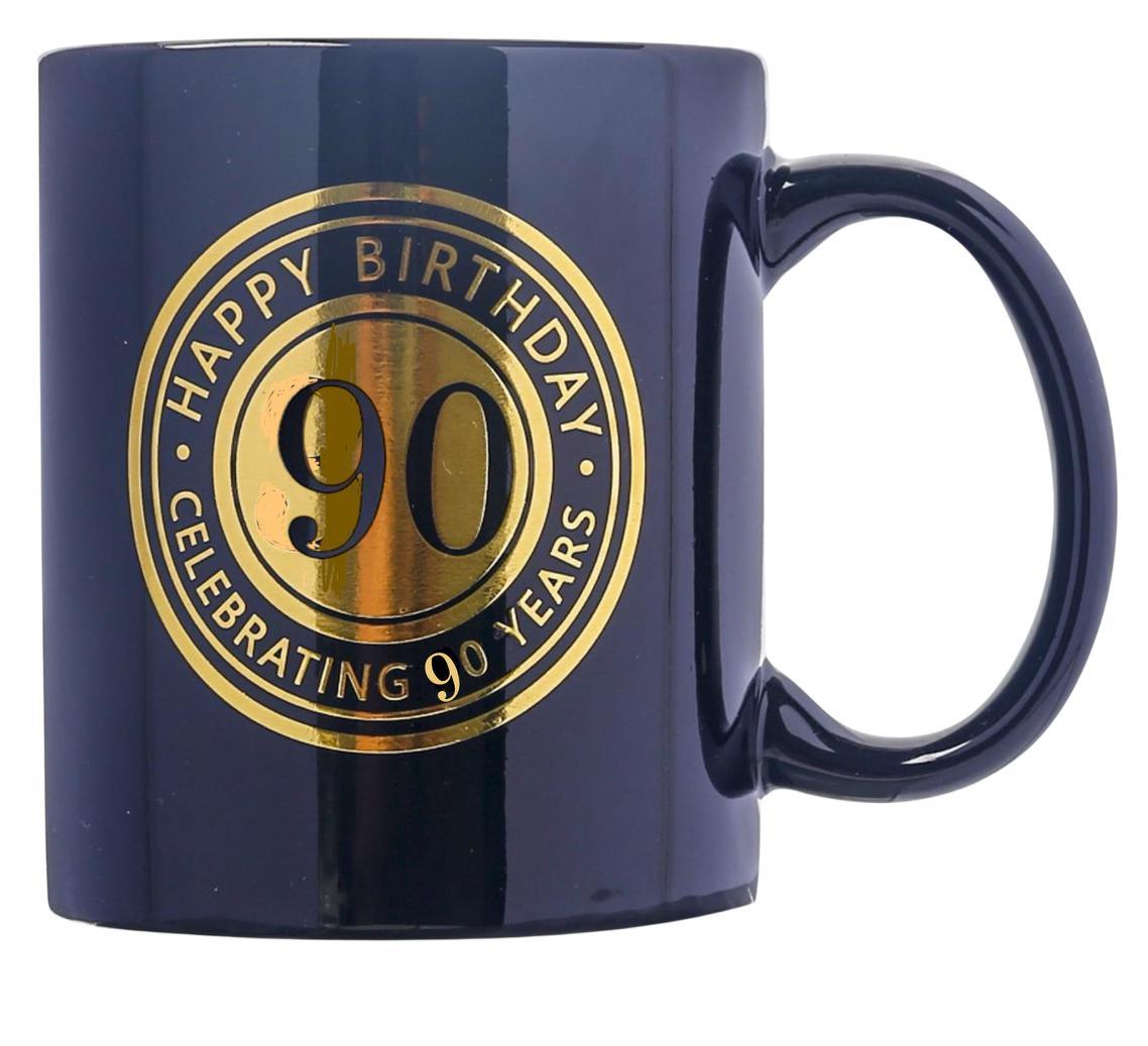 Mug 90th Happy Birthday Black With Gold Script