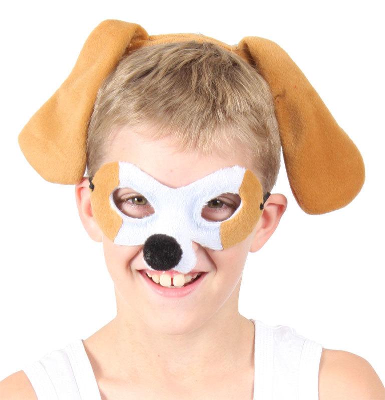 Animal Costume Headband & Mask Set Dog Brown/White