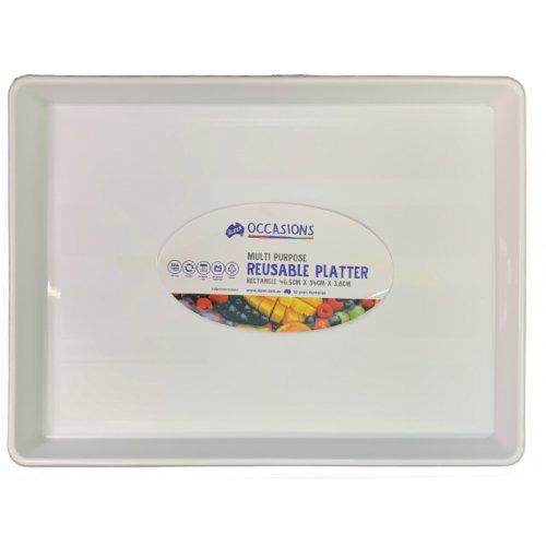 Catering Tray/Platter White Plastic Rectangle (Slab Cake Size)