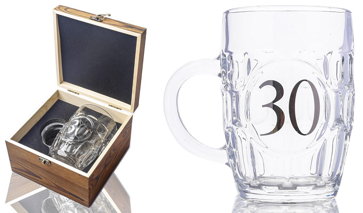 Glass Beer Tankard 30th Birthday in Wooden Box