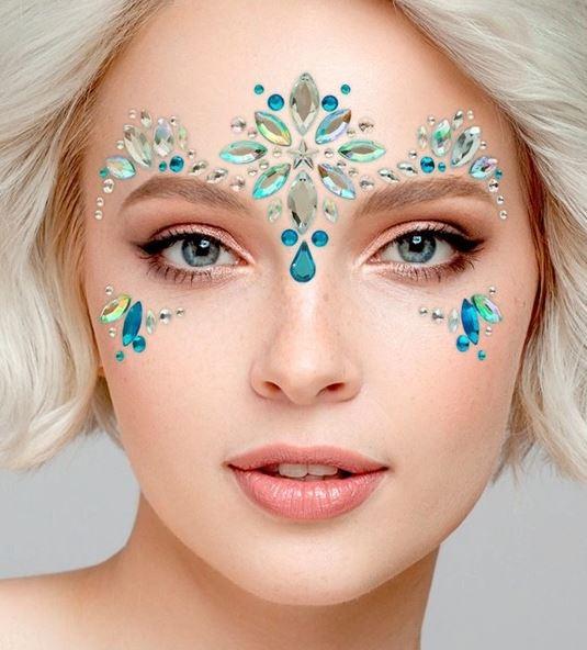 Face Jewels Blue & Diamonds Ice Princess/Fairy Adhesive Costume Accessory