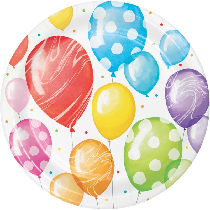 Balloon Birthday Bash Paper Lunch Plates 18cm Pk/8