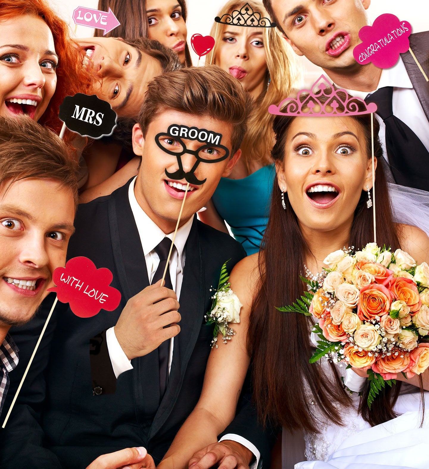 Games Wedding Photo Props Bride & Groom Hens Bridal Shower Pk/20