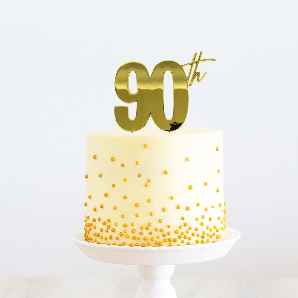 Cake Topper 90th Birthday Gold Metal 11cm X 9cm