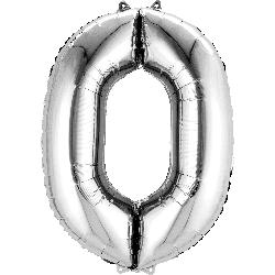 Balloon Foil Megaloon Num 0 Silver 86cm-Discontinued Line: Last Chance Buy