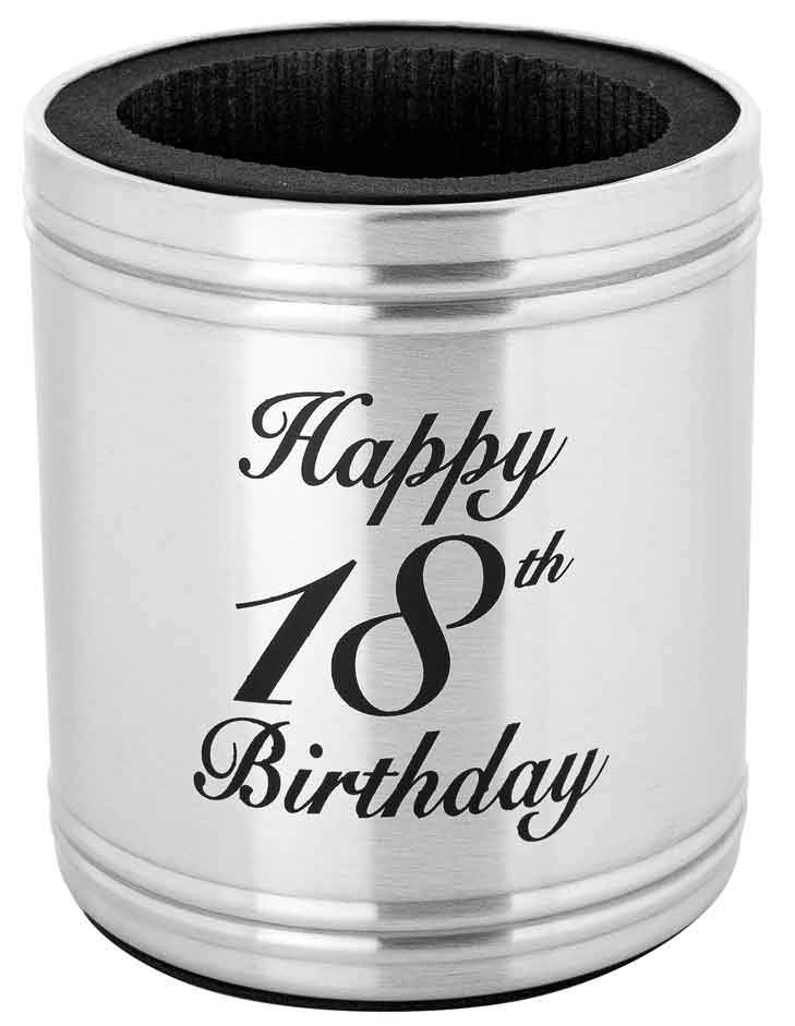 Gift Barware Beer Stubby Holder Stainless Steel Happy 18th Birthday Deluxe