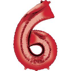 Balloon Foil Megaloon Num 6 Red 86cm - Discontinued