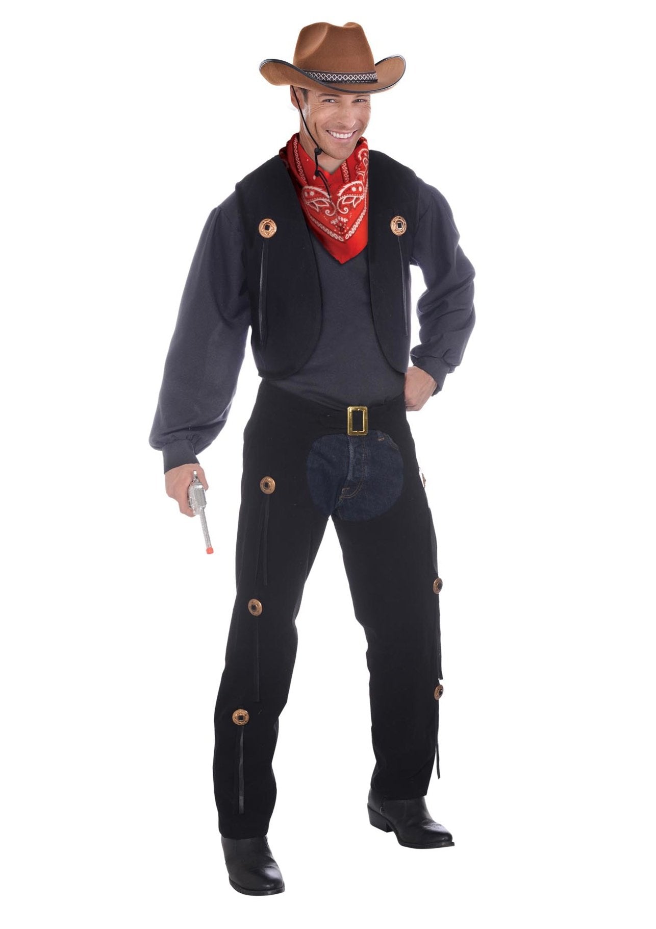 Costume Cowboy Chaps & Vest Set Black Adult