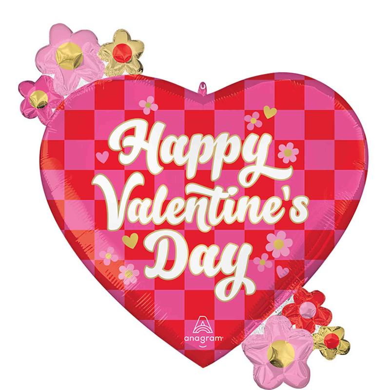 Balloons Foil Shape Happy Valentines Day Checkerboard 60cm x 63cm