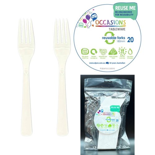 Forks Frosty White Reusable Plastic Pk 20
