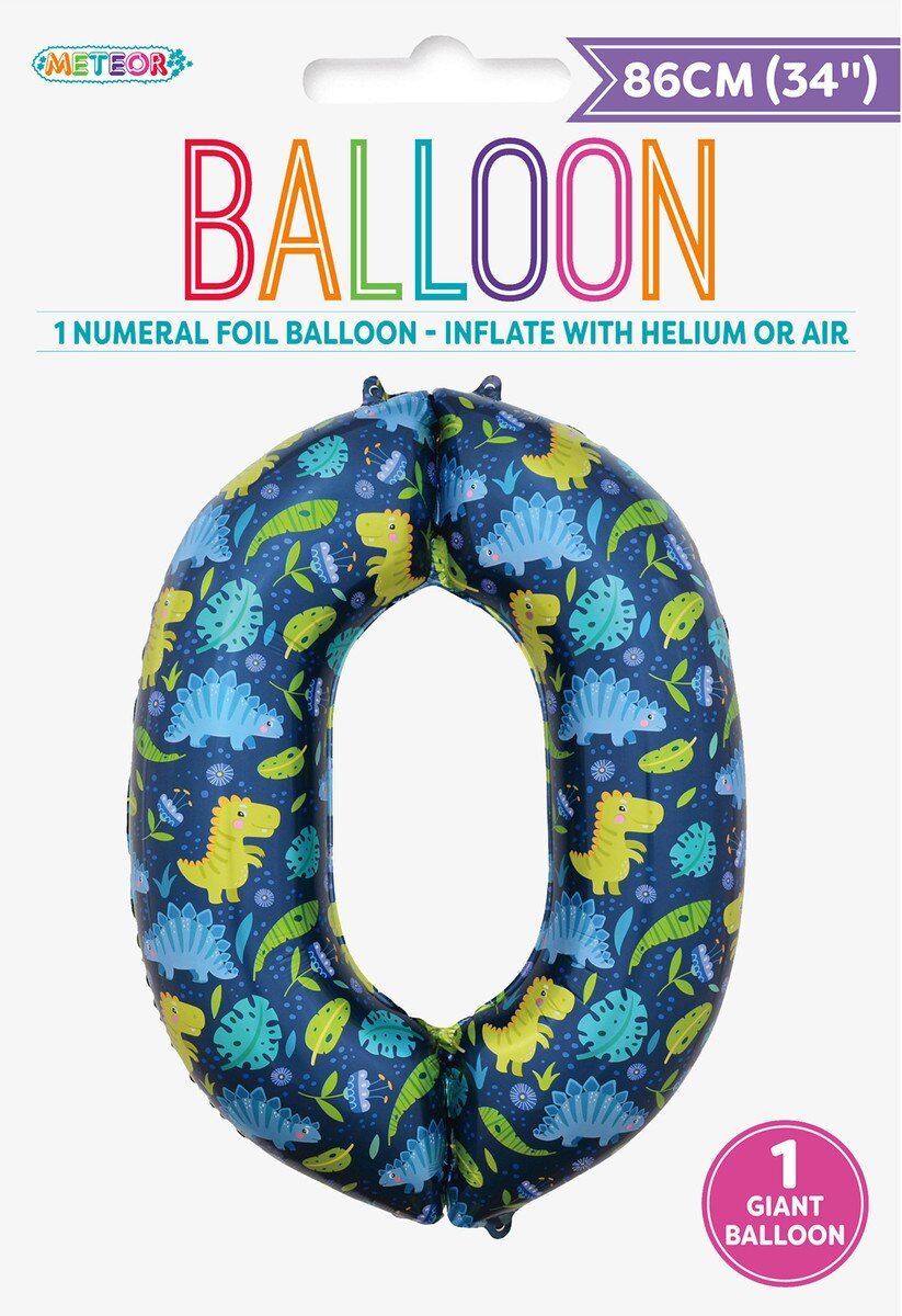 Balloon Foil Megaloon Number 0 Dinosaur 86cm