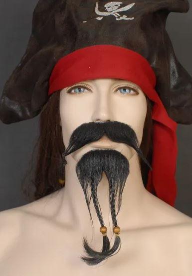 Costume Accessory Moustache & Beard Black Caribbean Pirate With Beads
