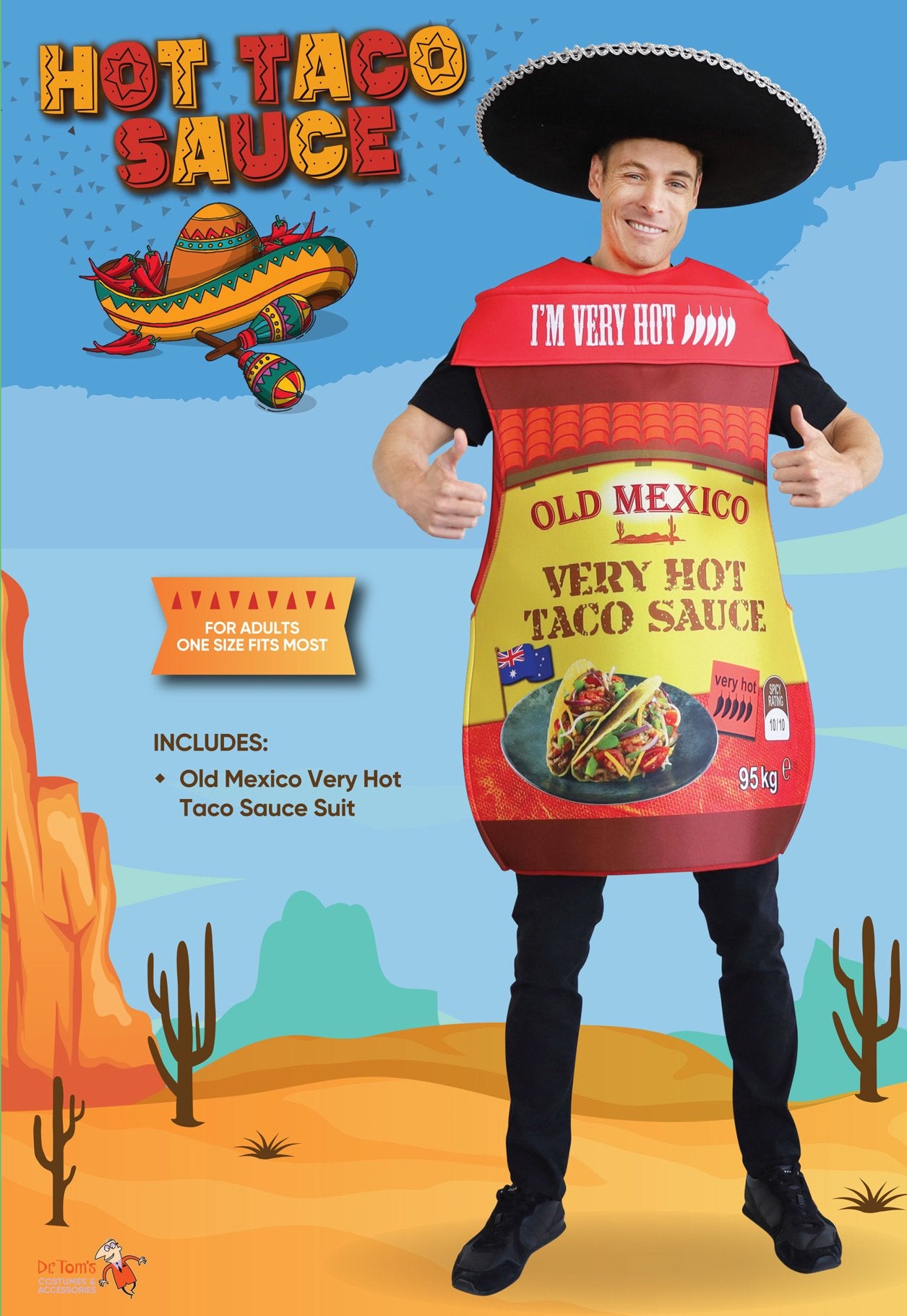Costume Adult Hot Taco Sauce Food Novelty Funny One Size