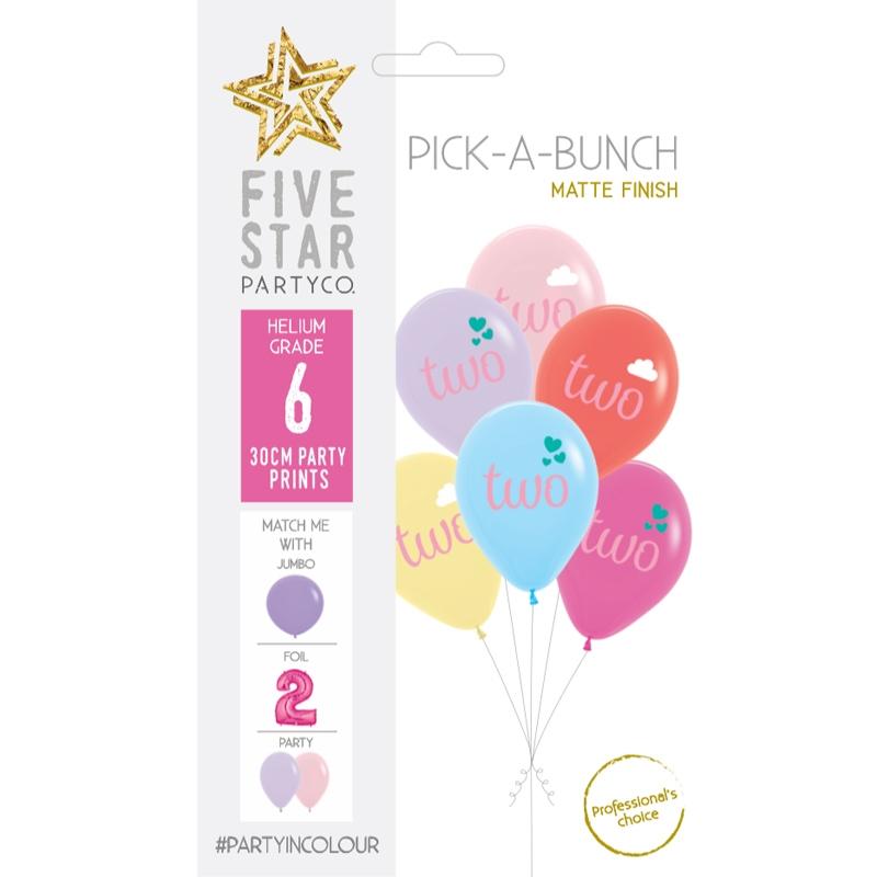 Balloon Pick-A-Bunch Two Cloud/Hearts 30cm Asst Pk 6