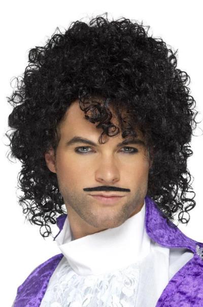 Wig 80s Musician Curly and Moustache Kit