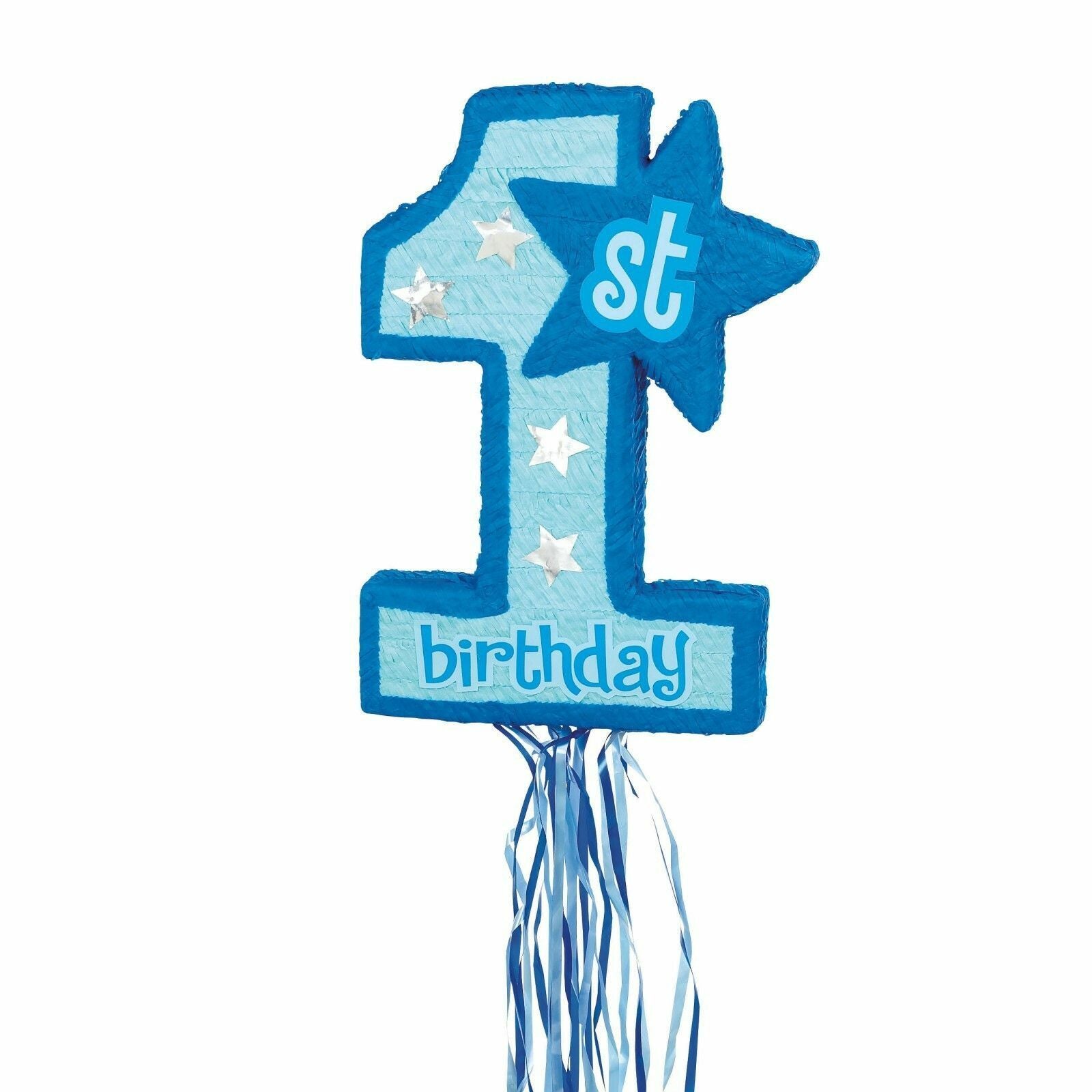 Pinata Blue 1st First Birthday 3D Pull String 55cmx45cmx7cm Last Chance