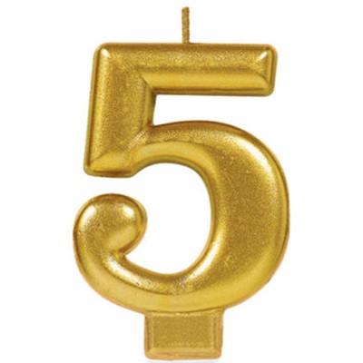 Candle Number 5 Metallic Gold 8cm Moulded