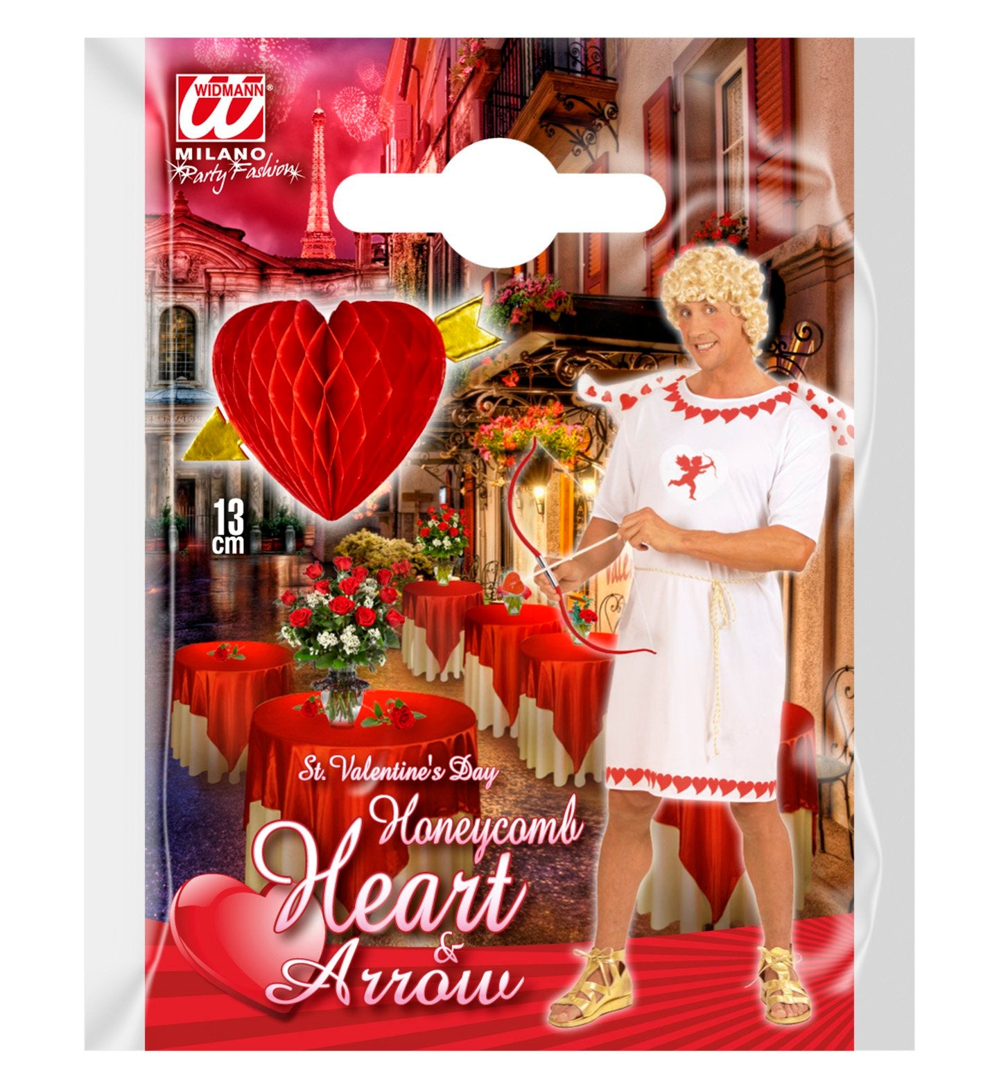 Decoration Hanging Red Heart With Gold Arrow Tissue Valentines 13cm