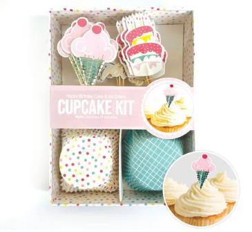 Cupcake Kit Happy Birthday Ice Cream Cases and Toppers Pk/24