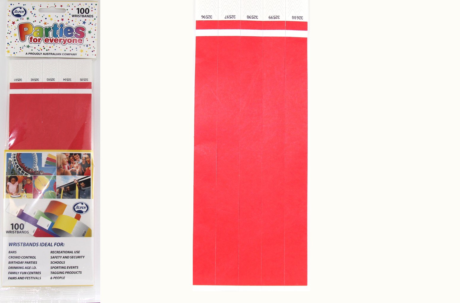 Wristbands Fluro Red Tyvek 19mm Wide Pk 100