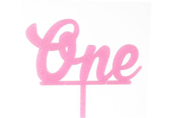 Cake Topper One Acrylic Brithday Pink Glitter Decoration