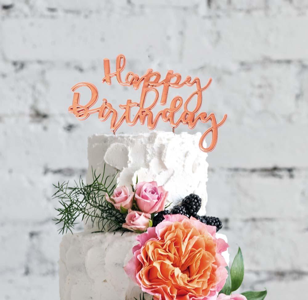 Cake Topper Happy Birthday Rose Gold Plate