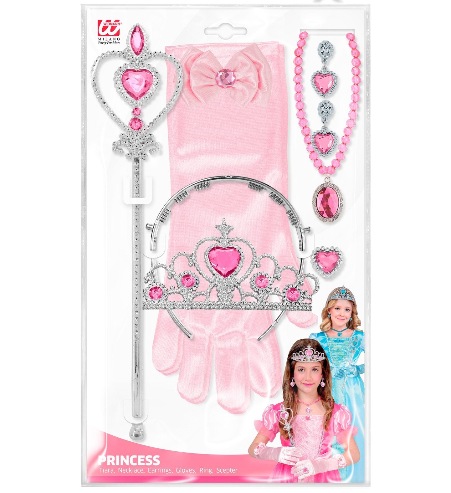 Princess Set 6 Piece Set Pink Tiara Necklace Earings Gloves Ring Scepter