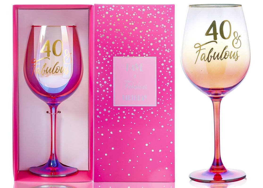Gift Stemmed Wine Glass 40th & Fabulous Birthday Shimmy