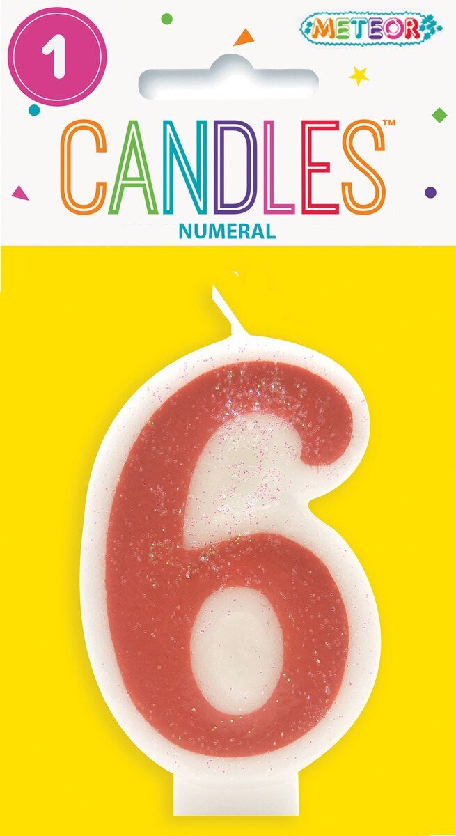 Cake Candle Number 6 Pink Glitter 8cm High