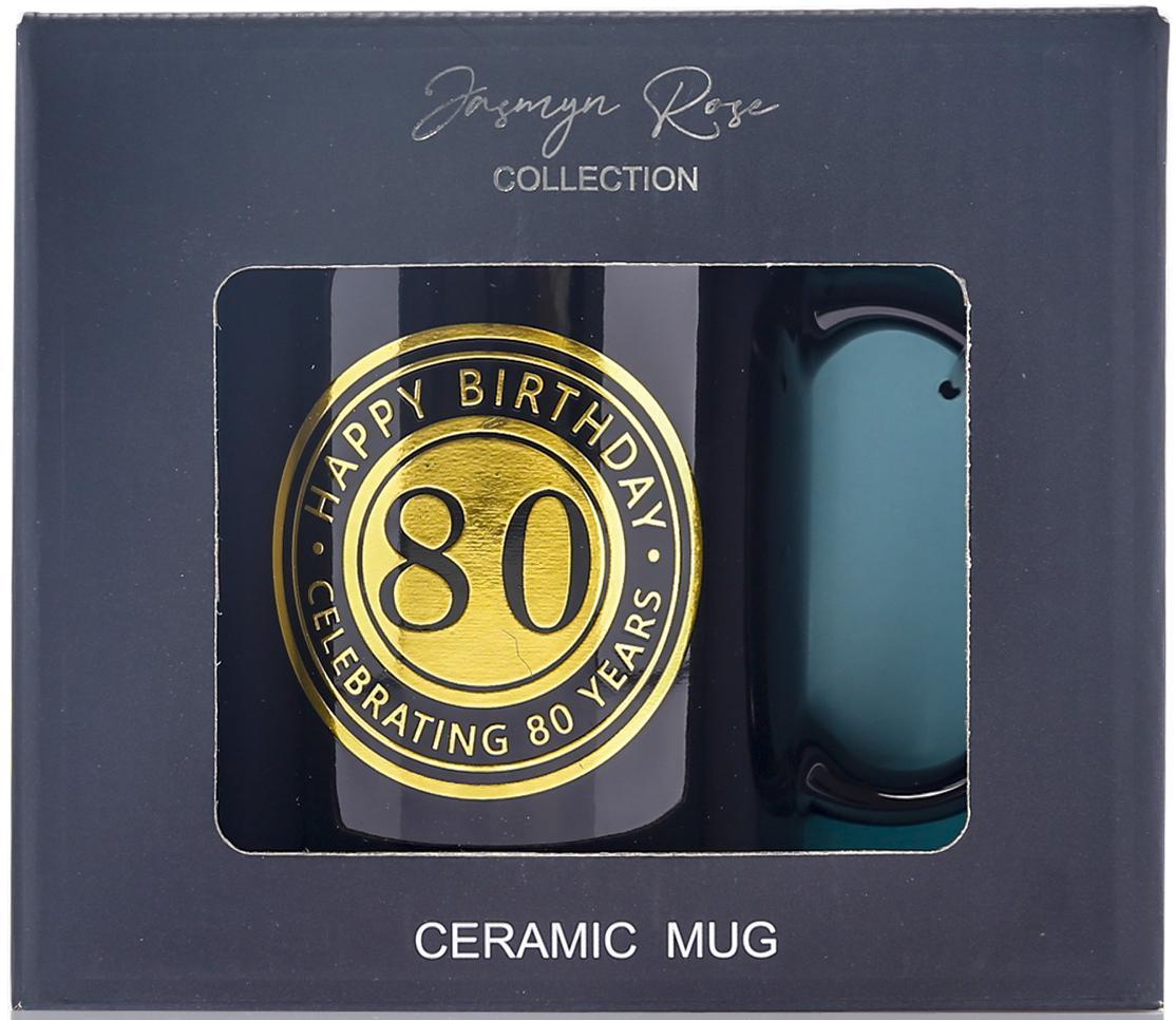Mug Black 80th Eighty Birthday Navy Blue With Gold Script